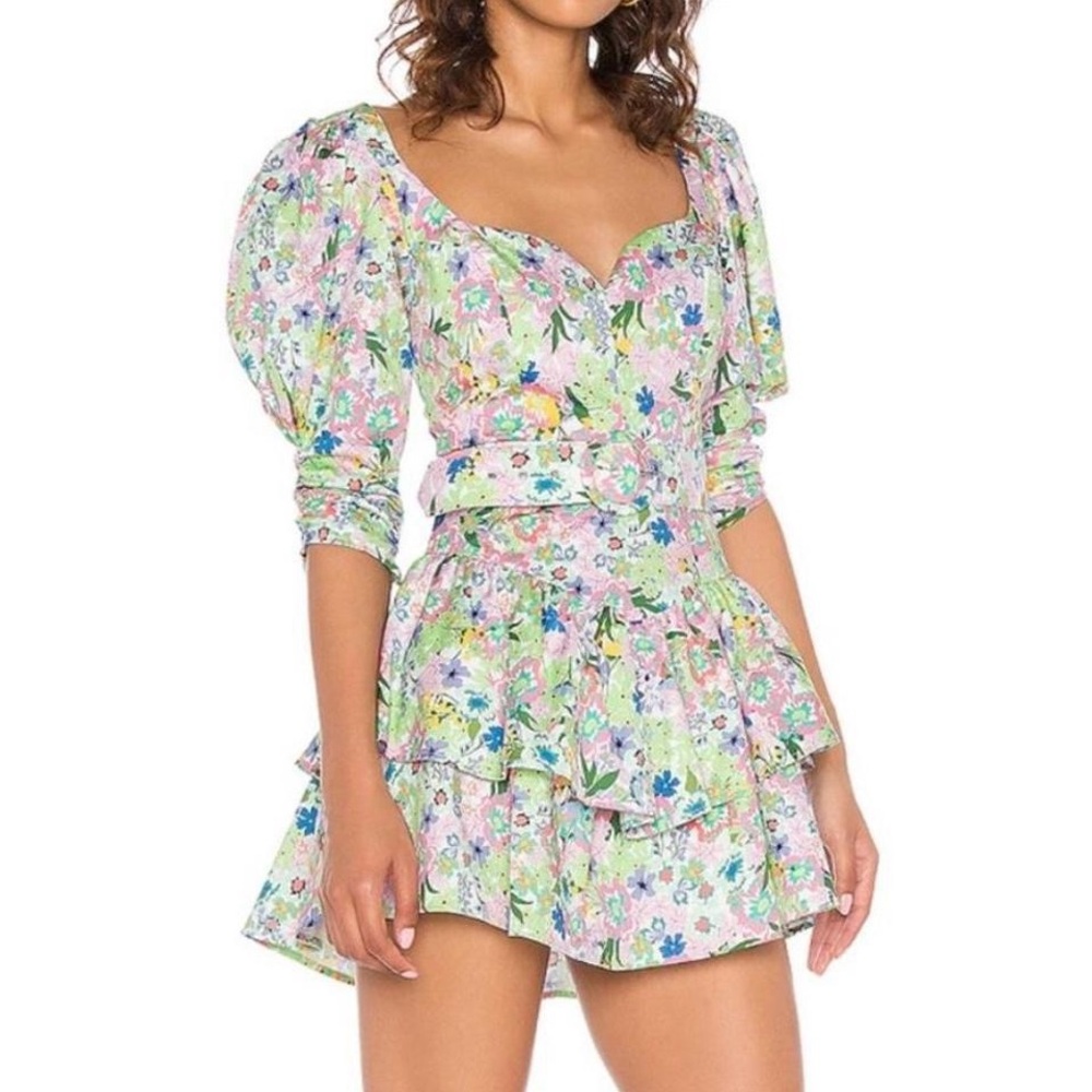 For Love And Lemons Jardine Mini Dress in Lime